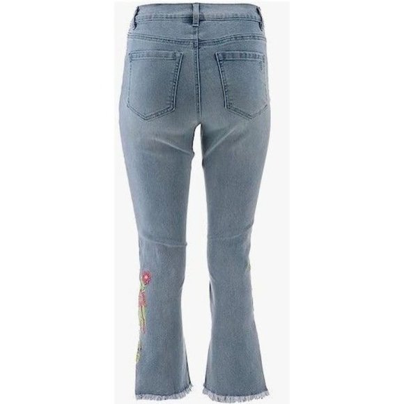 DG2 Diane Gilman Neon Embroidered Flare Crop Jeans Raw Hem 697-739 Midtone Size - Picture 4 of 4